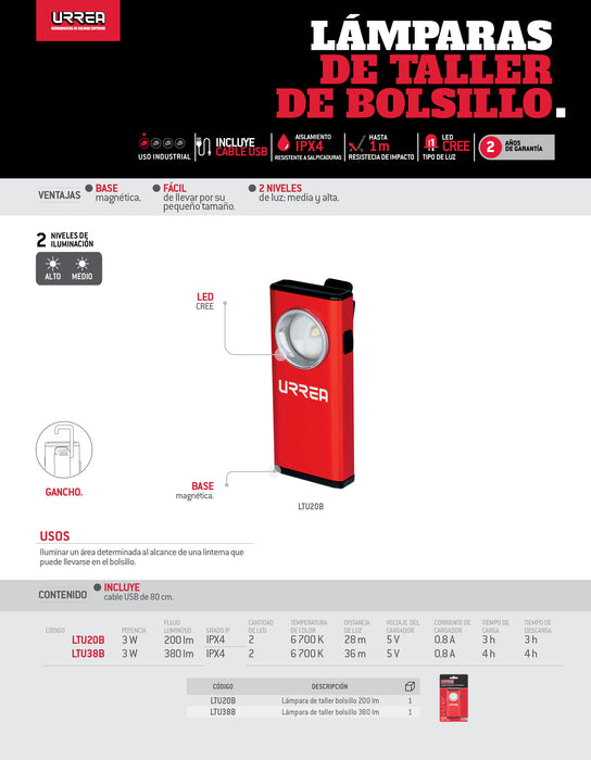 Linterna de LED tipo bolsillo recargable de 200 lm Urrea