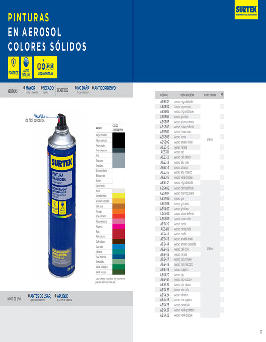 Pintura en aerosol 400 ml color azul orgánico Surtek