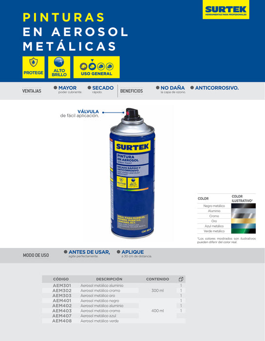 Pintura en aerosol 400 ml color cromo Surtek
