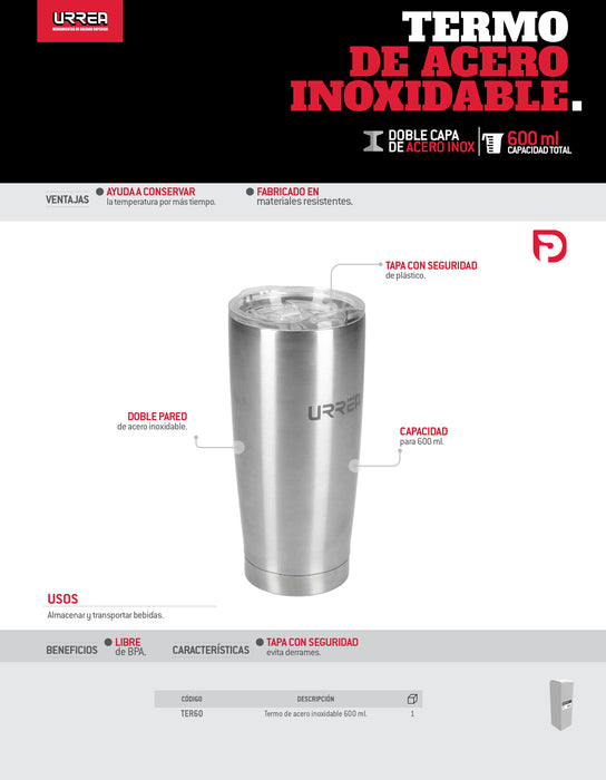 Termo de acero de 600 ml Urrea