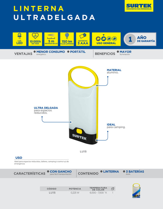 Linterna ultradelgada a baterías 3 "AAA" de 150 lm Surtek