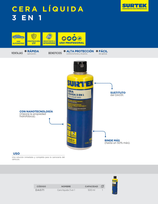 Cera líquida 3 en 1500 ml Surtek
