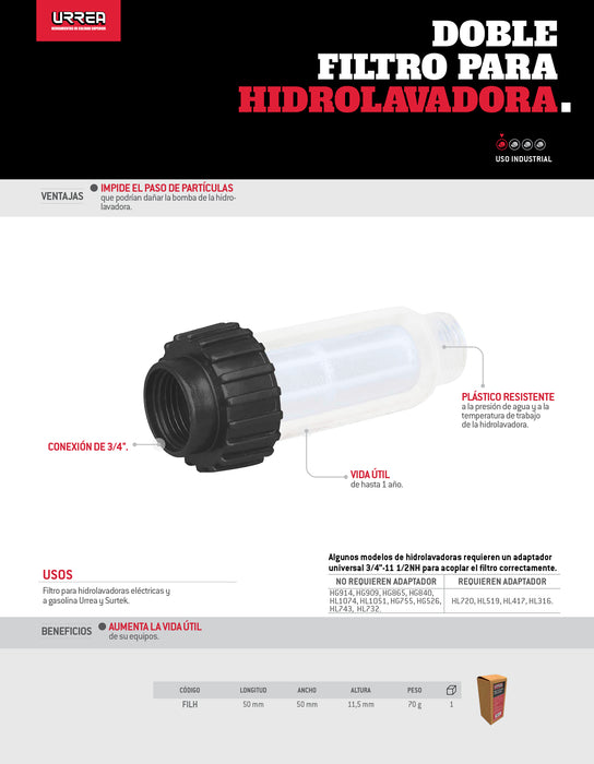 Filtro para hidrolavadora eléctrica Urrea