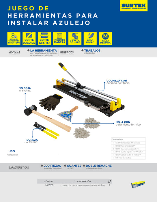 Juego combinado de herramienta para cortar e instalar azulejo 7 piezas Surtek