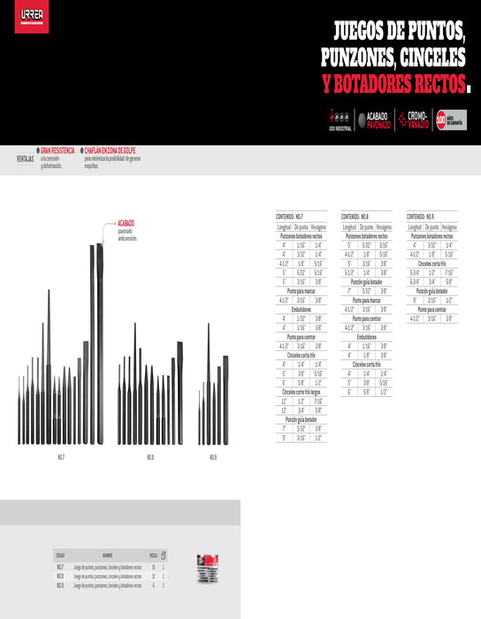Juego de cinceles, punzones y botadores, 6 piezas Urrea
