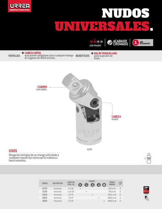 Nudo universal para dado cuadro de 3/8", 1-15/16" Urrea
