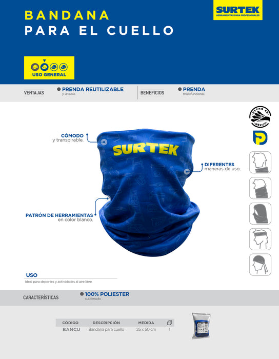 Bandana de poliéster para cuello color azul Surtek