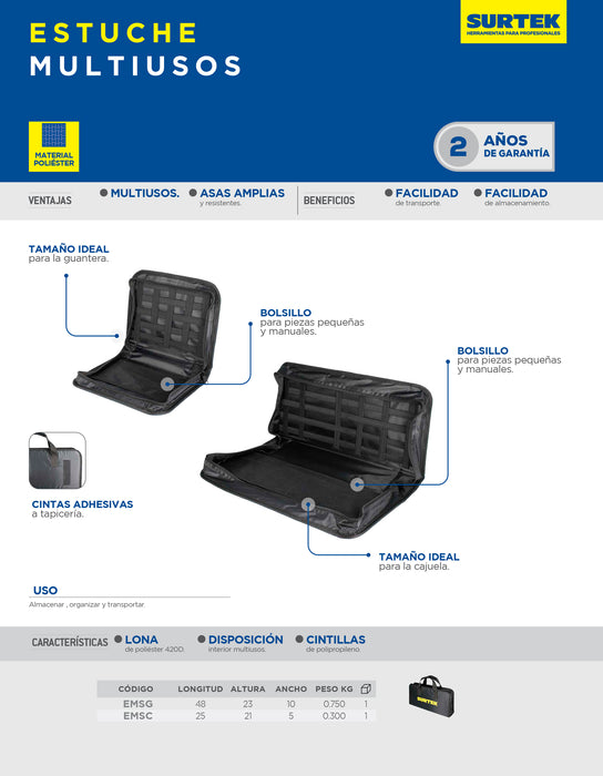 Estuche multiusos de lona 25 cm x 21 cm x 5 cm Surtek