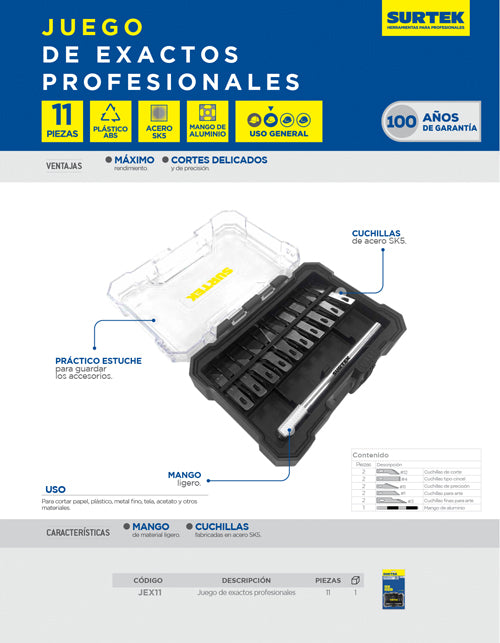 Juego de exactos con mango de aluminio, 11 piezas Surtek