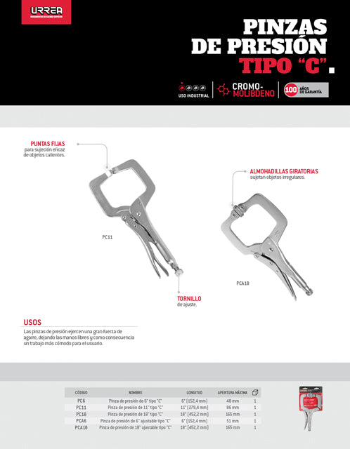 Pinza de presión de 6" tipo "C" Urrea