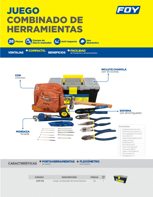 Juego combinado de herramienta 26 piezas, con caja plástica Foy