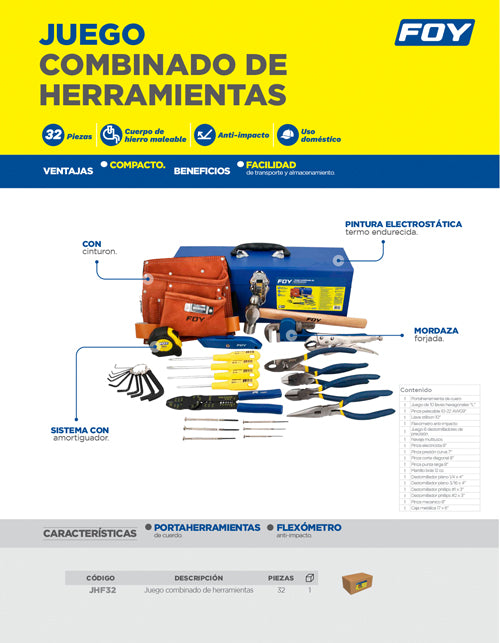 Juego combinado de herramienta 32 piezas, con caja metálica Foy