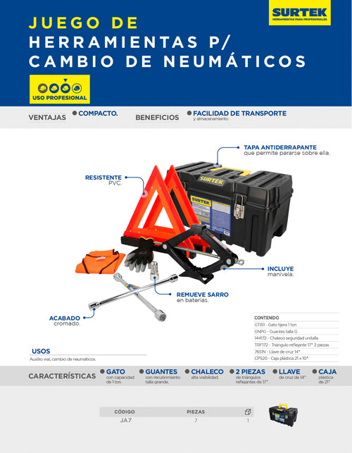 Juego combinado de herramienta automotriz 7 piezas, con caja plástica CPS20 Surtek