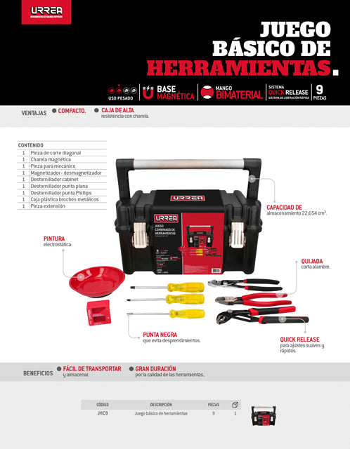 Juego combinado de herramienta 9 piezas, con caja plástica Urrea