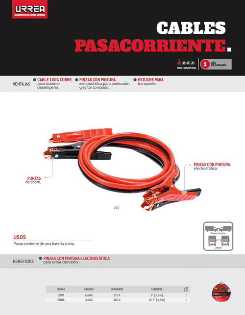 Cables pasa corriente, 2.5 m Urrea