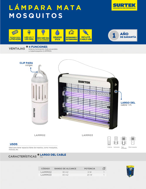 Lámpara de LED mata mosquitos 20 W Surtek