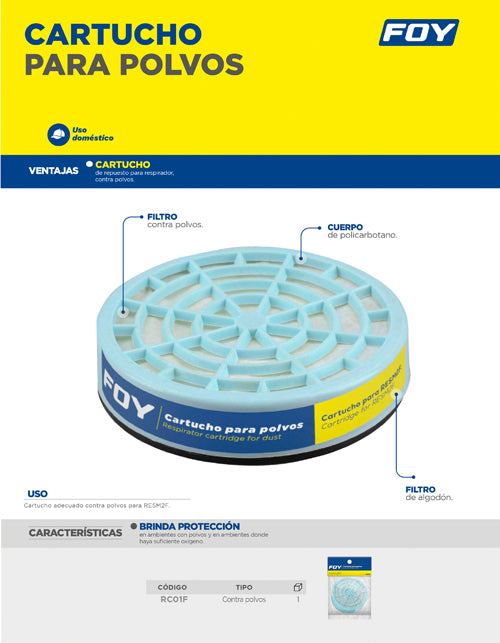 Cartucho para respirador con protección para polvo Foy