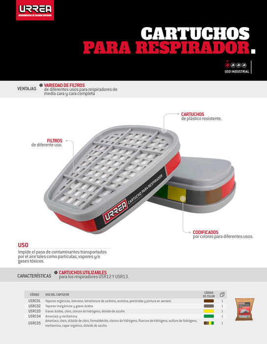 Cartucho para respirador con protección para vapores inorgánicos. Urrea
