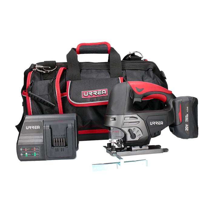 Juego de sierra caladora a batería Li-ion 20 V, 4 piezas en maleta Urrea