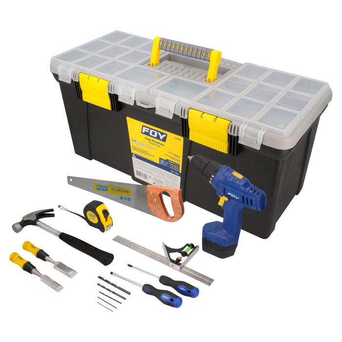Juego combinado de herramientas para carpintero 15 piezas, con caja plástica Foy