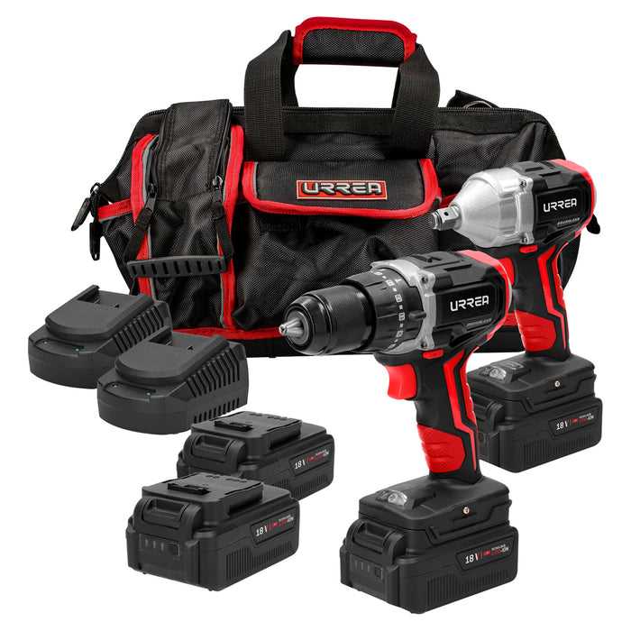 Juego de rotomartillo y pistola de impacto a batería Li-ion 18 V, 3 piezas en maleta Urrea