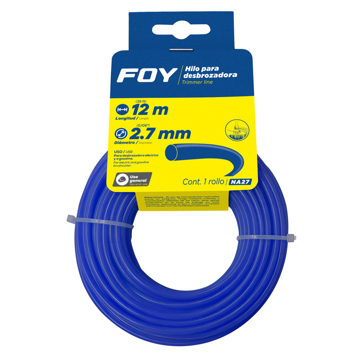 Nailon redondo para desbrozadora en tarjeta, 2.7 mm x 12 m Foy