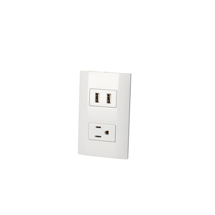 Placa 1 contacto 1 USB doble 1/3, línea Americana, color blanco Surtek