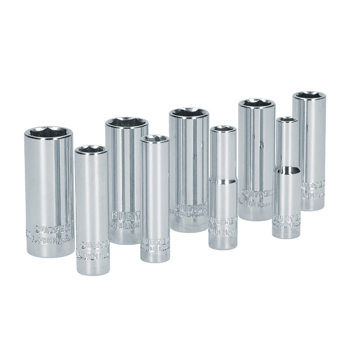 Juego de dados largos cuadro de 1/4", 6 puntas, métricos, 9 piezas Surtek